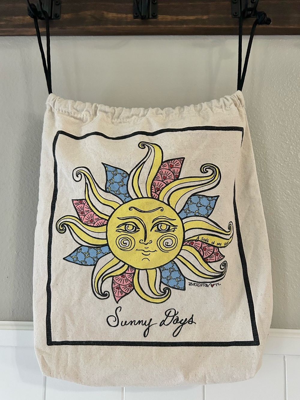 Retired Brighton Cotton Sunny Days Sea Breeze Canvas Drawstring Sun Travel Bag